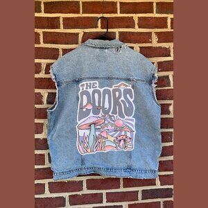The Doors Reworked Upcycled Button Down Blue Jean Vest